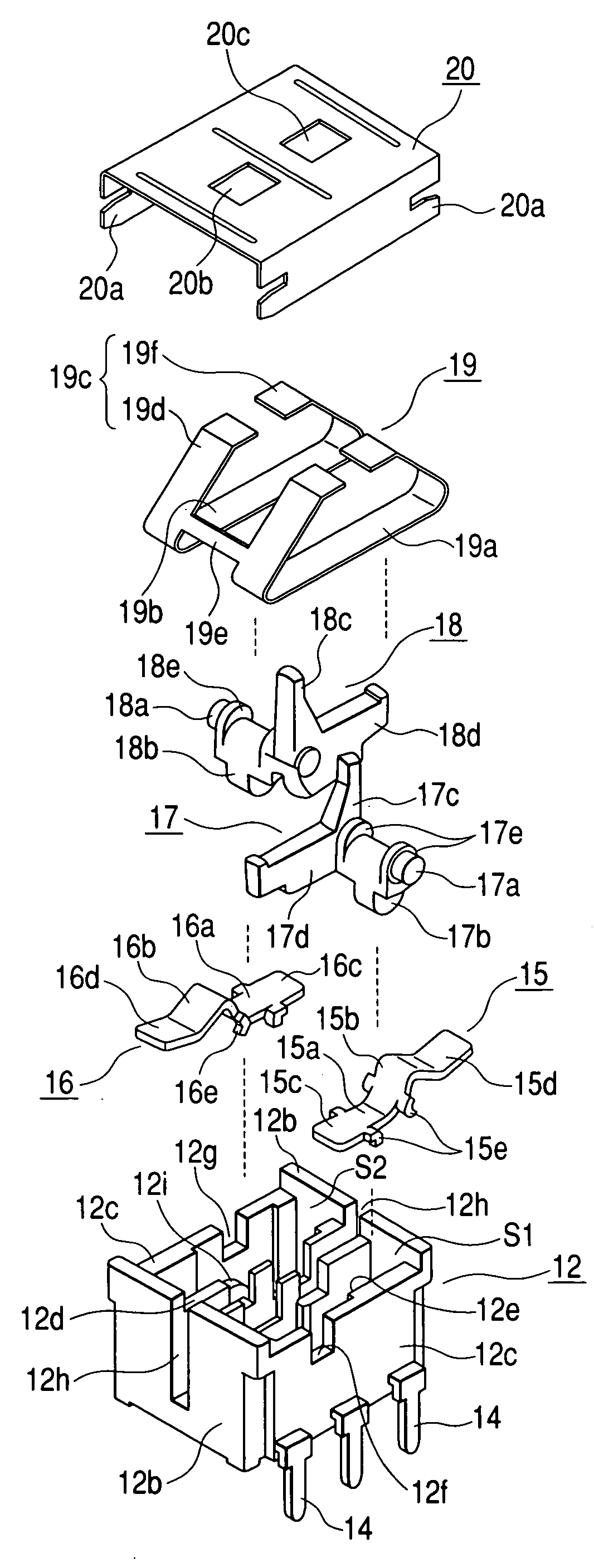 Switch device having good sense of operational touch even when sliding operating knob or rocking operating knob is attached thereto