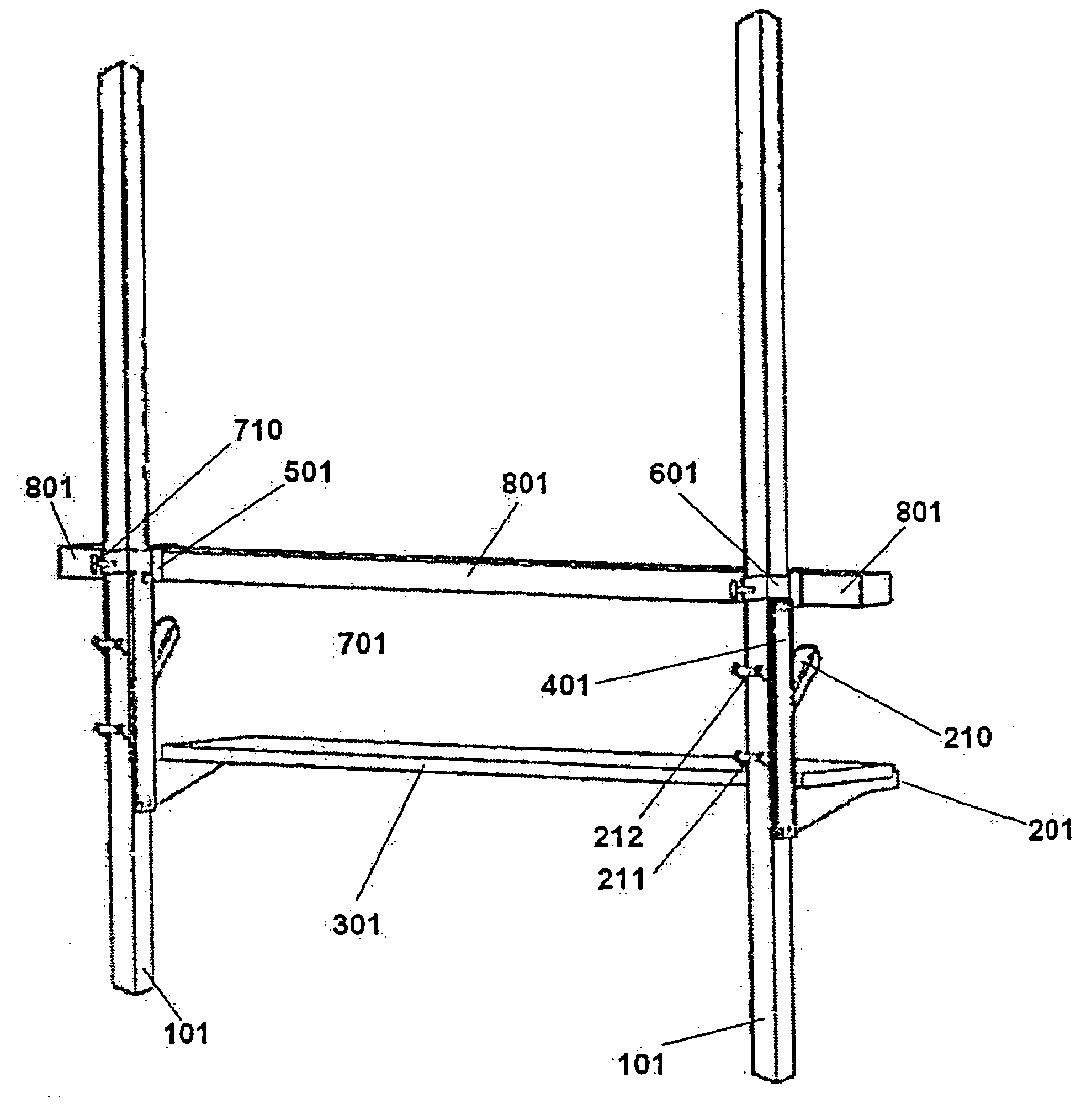 Scaffold safety railing device