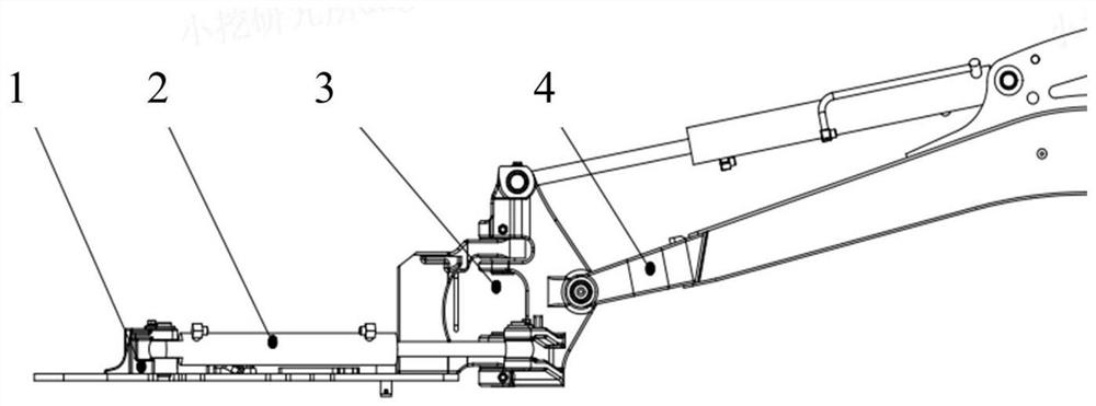 Movable arm deflection system of excavator, excavator and movable arm deflection control method thereof