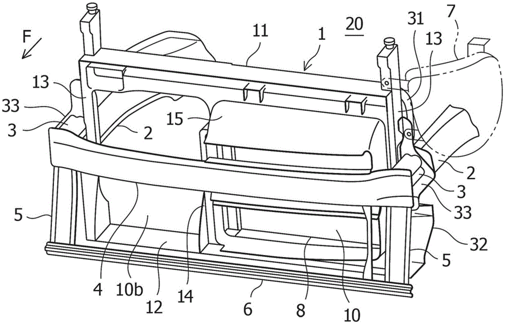 Resin front body holding structure