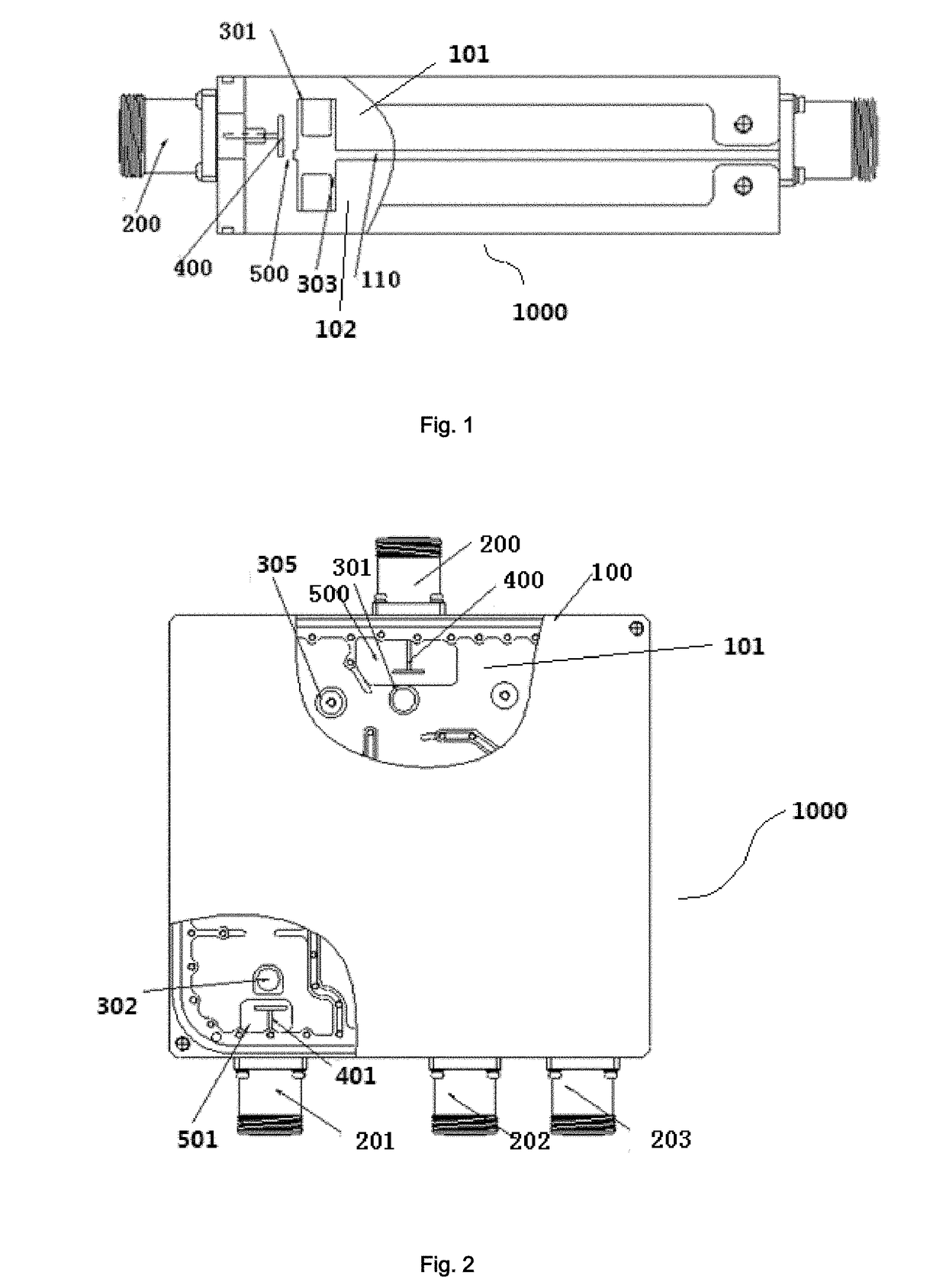 Combiner with a common port and a dually layered cavity