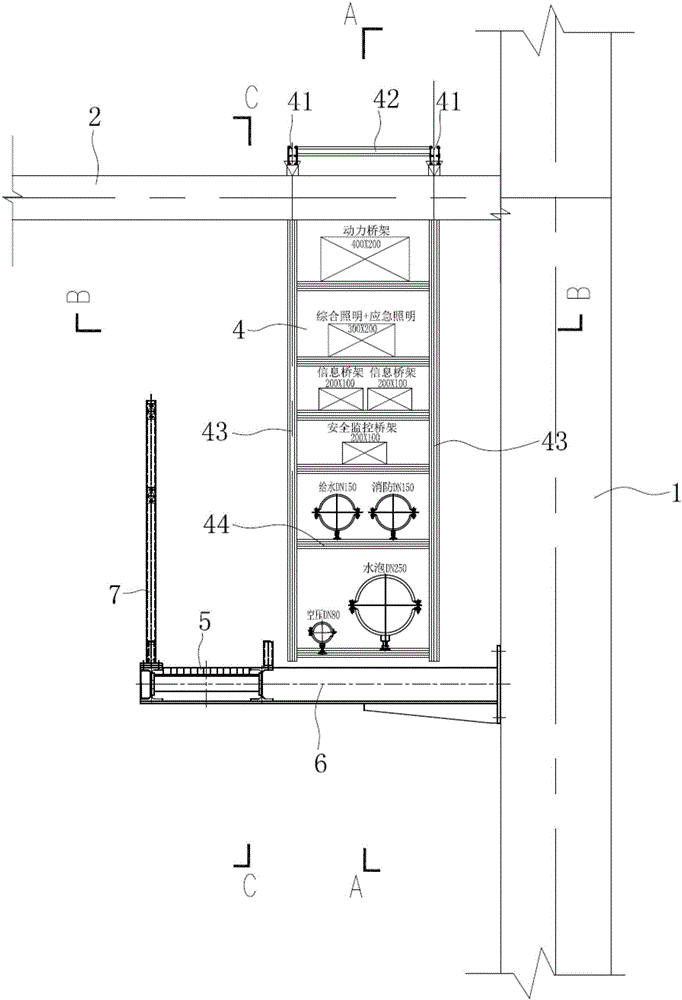 Suspension type comprehensive pipe gallery and maintenance platform system