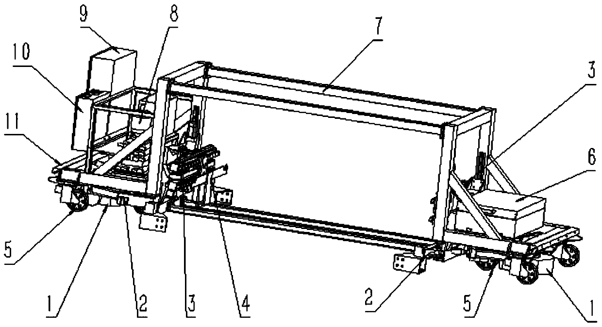 Magnetism-guided AGV for automatically feeding warp beams