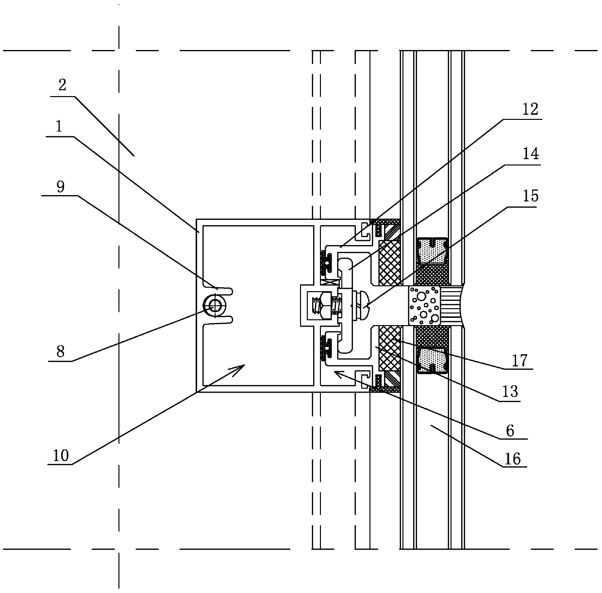 Construction method of beam and column connection structure in glass curtain wall