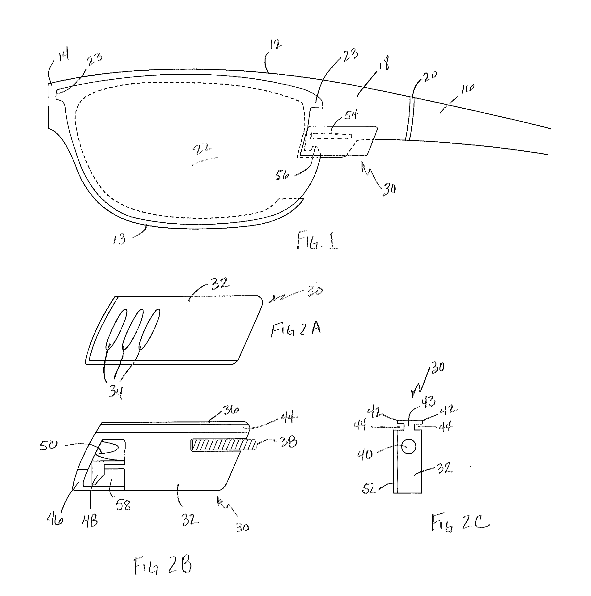 Eyeglasses with lens securing mechanism for facilitating removable lenses