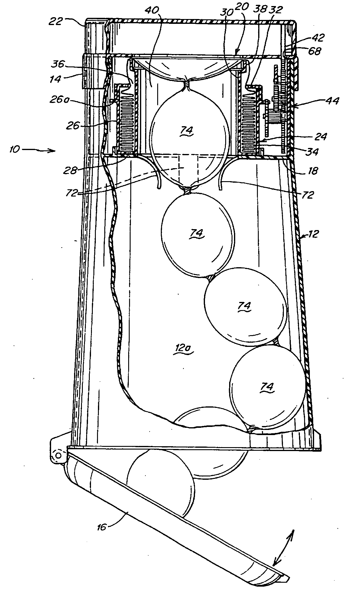 Waste disposal device including a cartridge movable by rollers