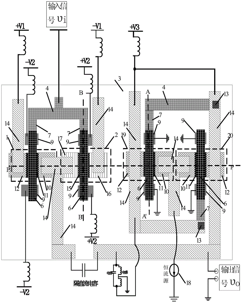 Gallium nitride base low leakage current cantilever beam switch class B push-pull power amplifier