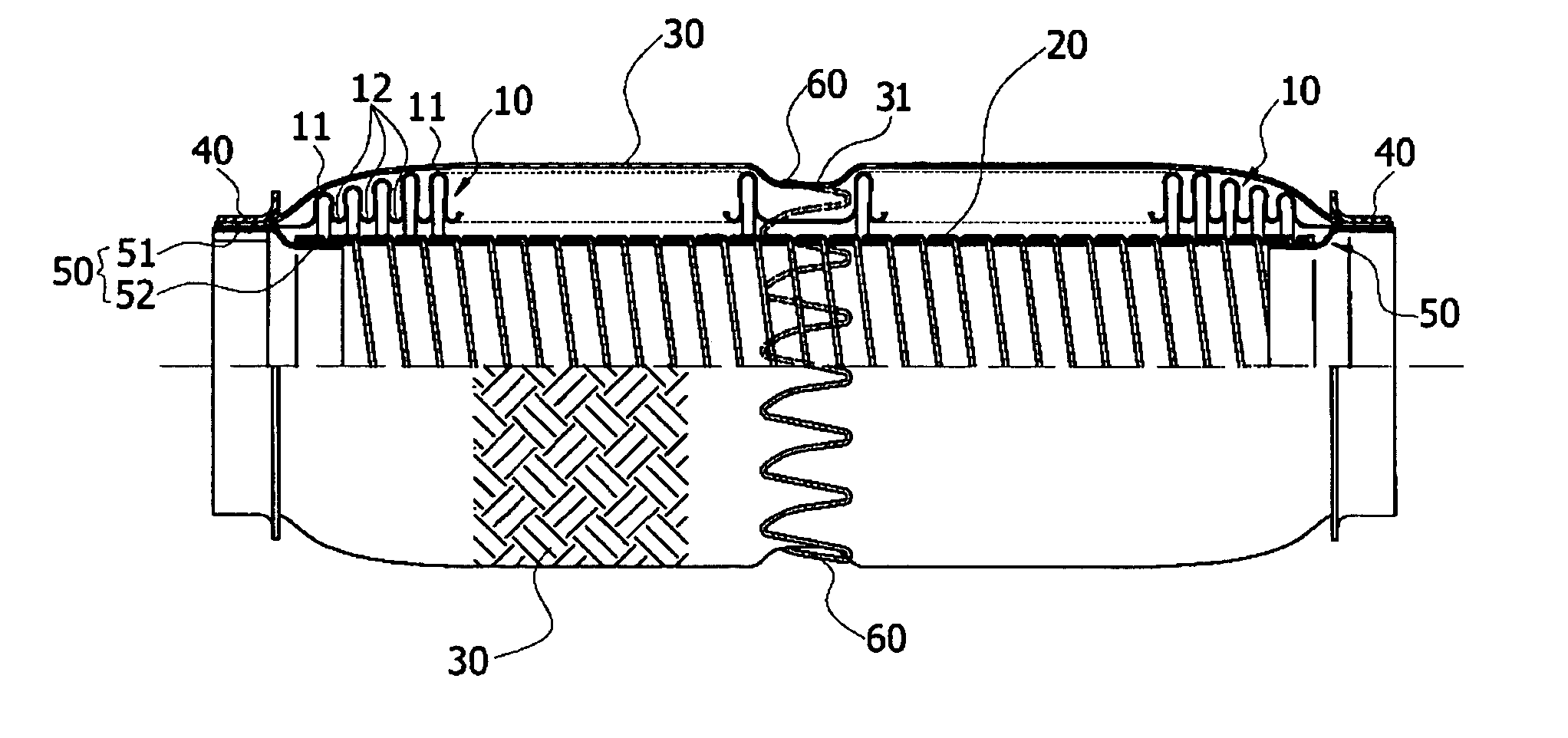 Flexible tube for an exhaust pipe of an automobile