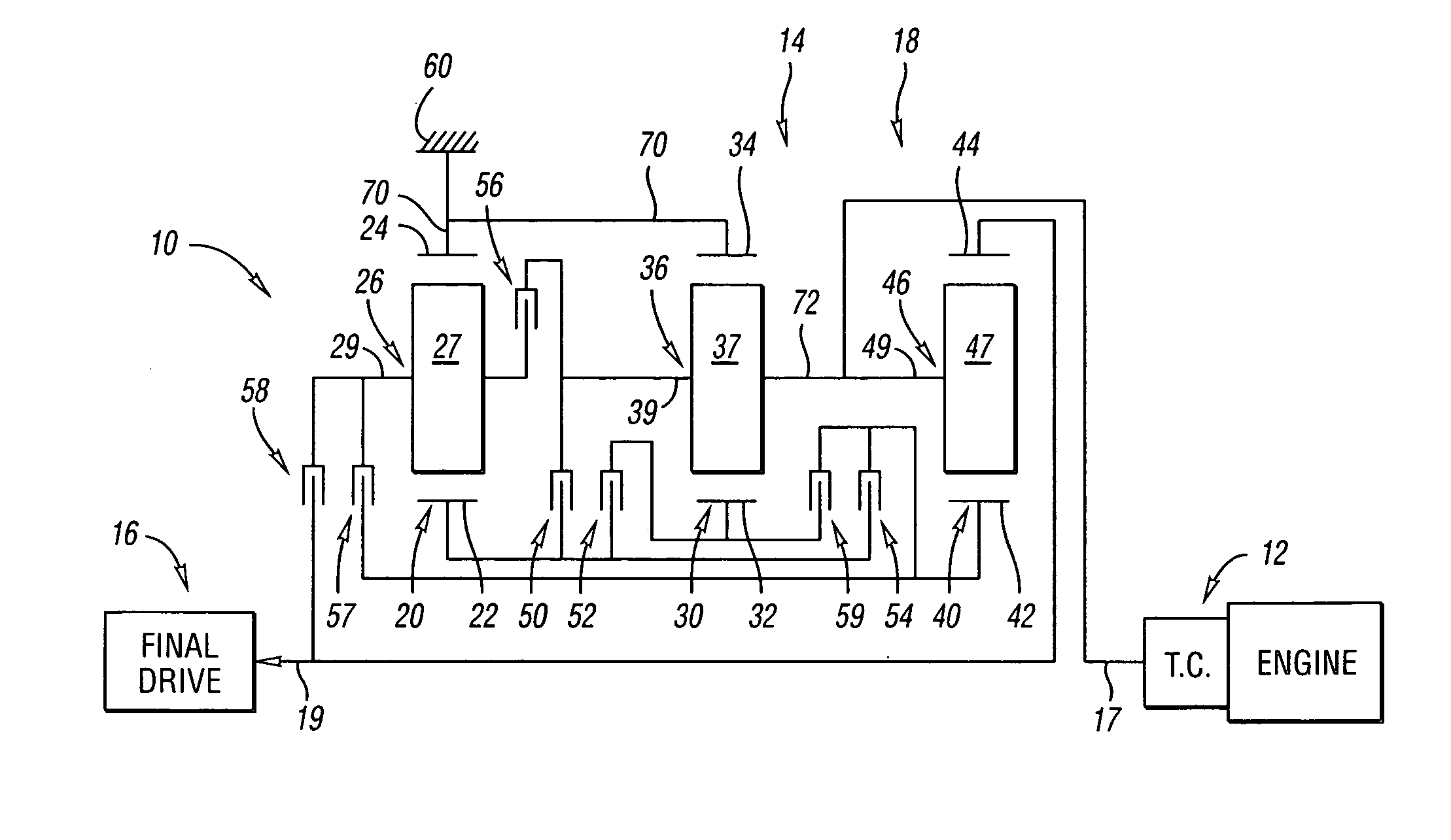 Wide ratio transmissions with three planetary gear sets and two interconnecting members