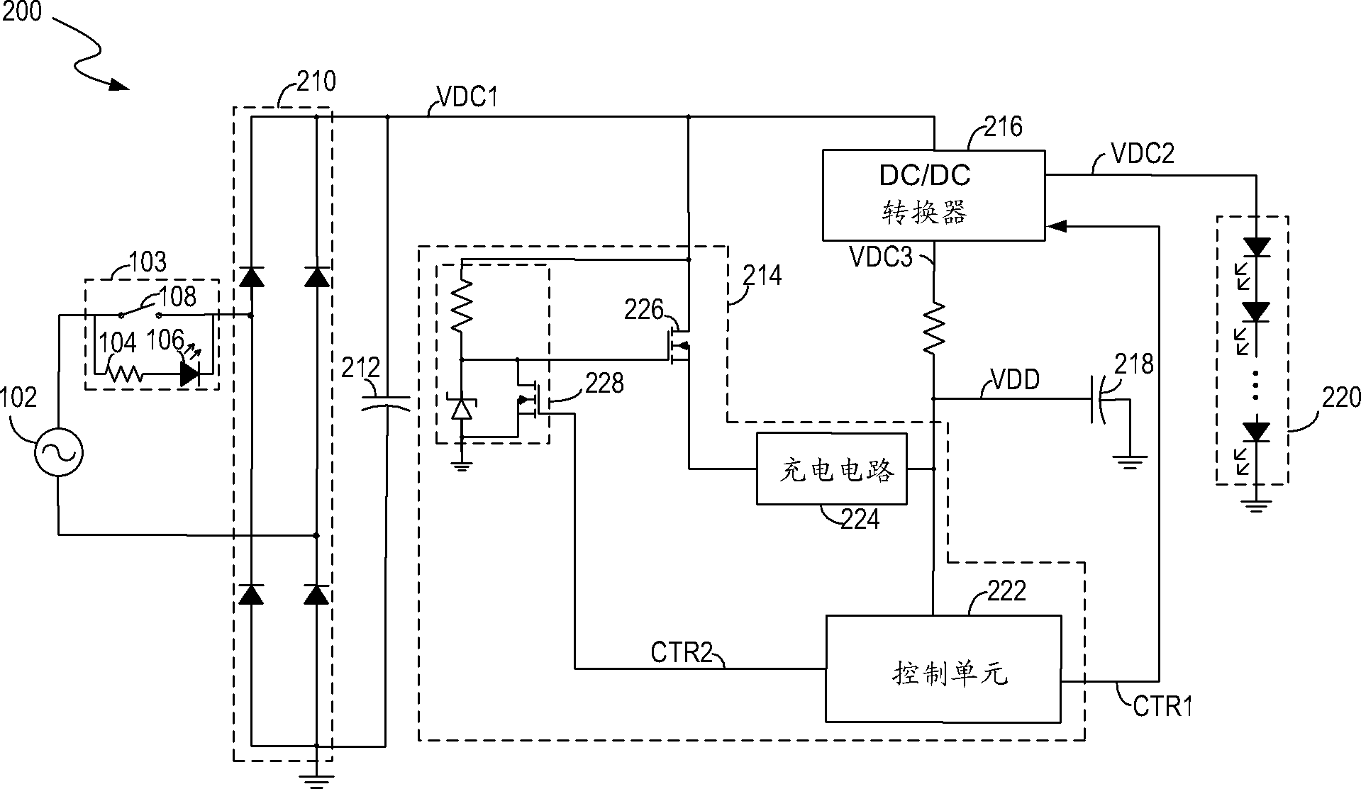 Drive circuit of LED light source, control circuit thereof and control method thereof