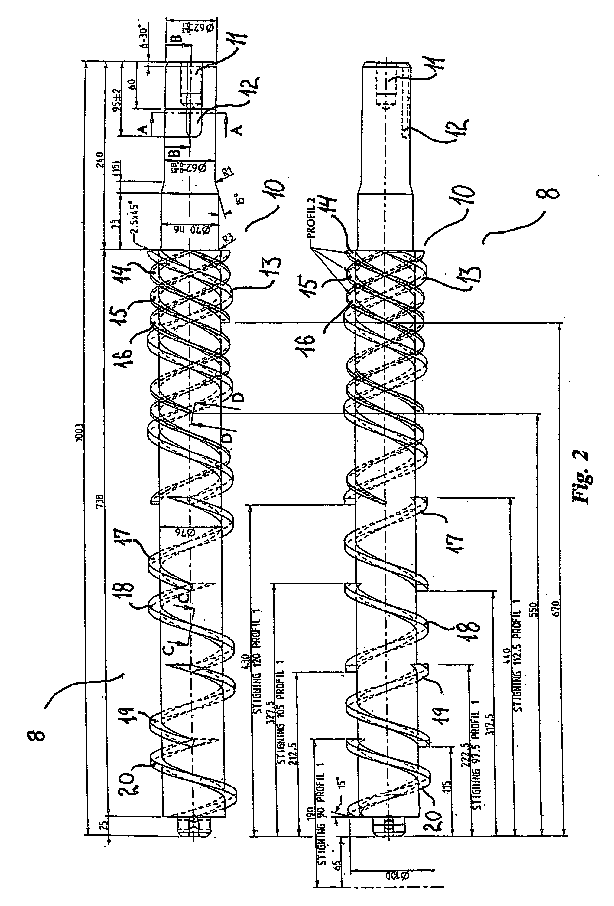 Conveyor screw for use as surface scraper in cooling and freezing units