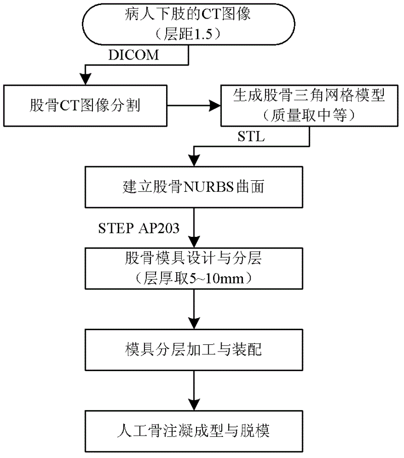 Layered quick design and manufacturing method for individualized artificial bone injection and solidification molding die