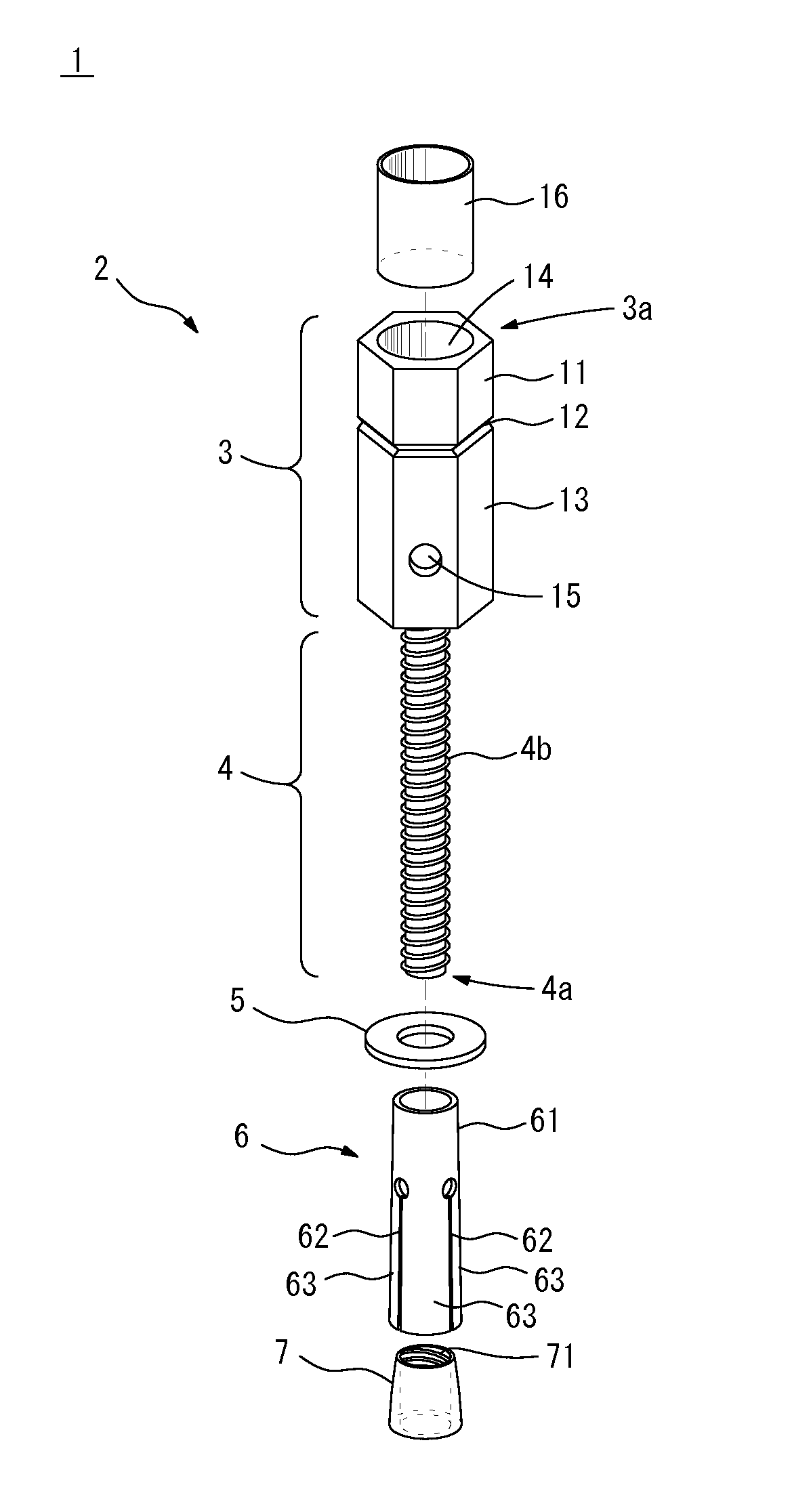 Anchor bolt, anchor, connecting nut and clamping nut