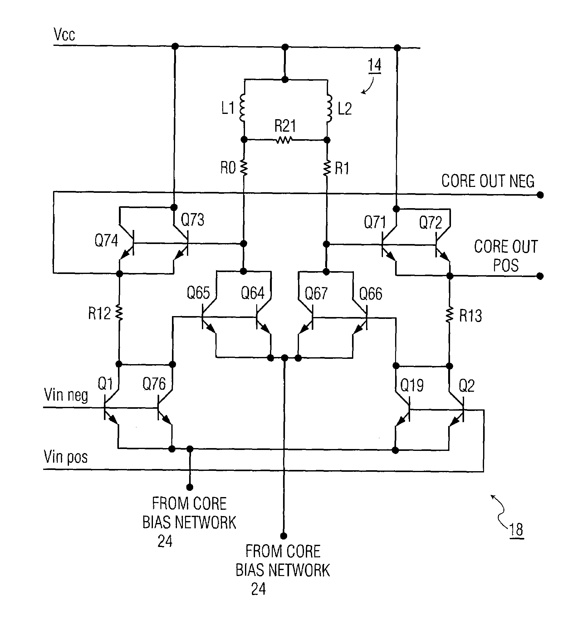 Ultra wide band, differential input/output, high frequency amplifier in an integrated circuit