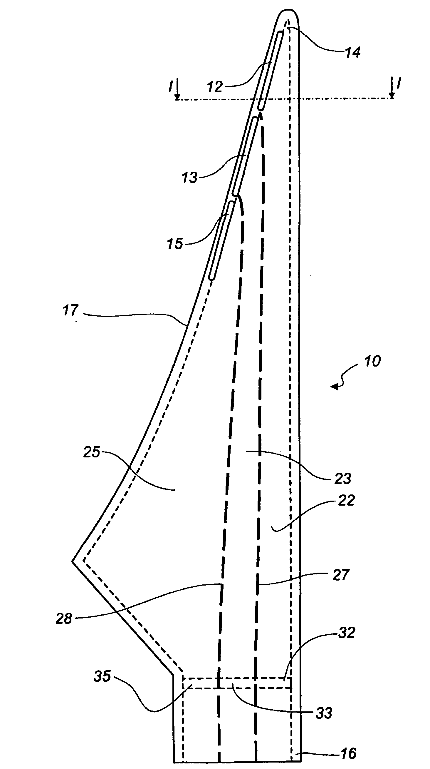 Wind turbine blade with lift-regulating means in form of slots or holes