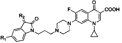 Propylene tethered ciprofloxacin-isatin hybrids as well as synthetic method and application thereof