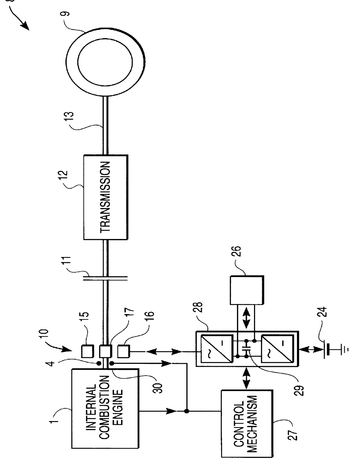 System for actively reducing radial vibrations in a rotating shaft, and method of operating the system to achieve this