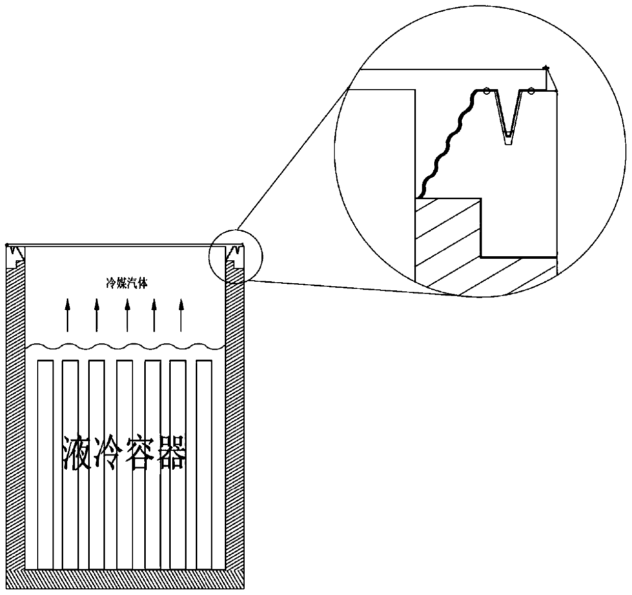 Liquid cooling container sealing device and sealing method