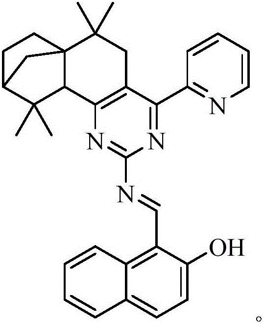 Isolongifolanone based hexahydroquinazoline-2-amine Schiff base type fluorescent material, and synthetic method and application thereof