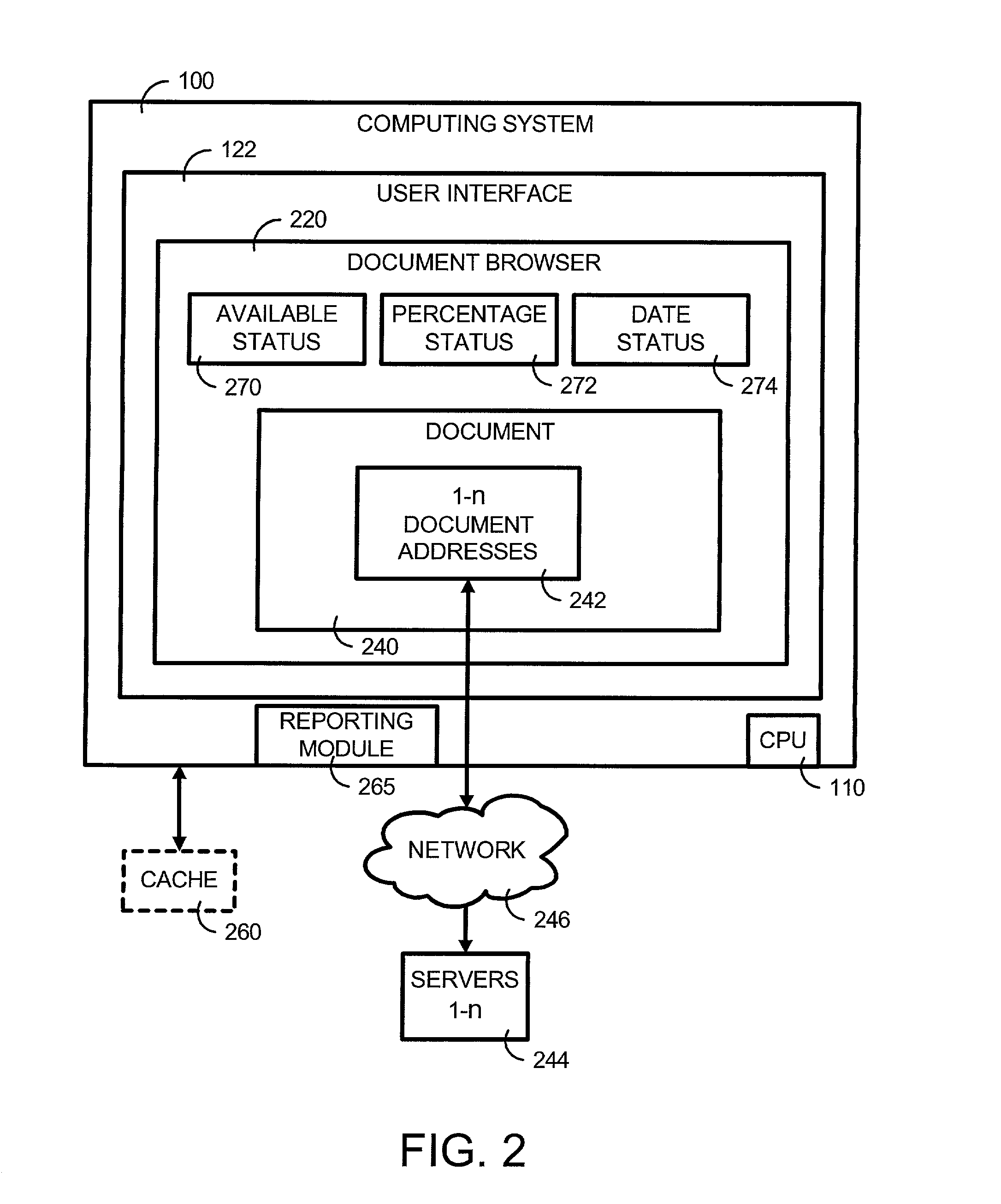 System and method for indicating whether a document is cached