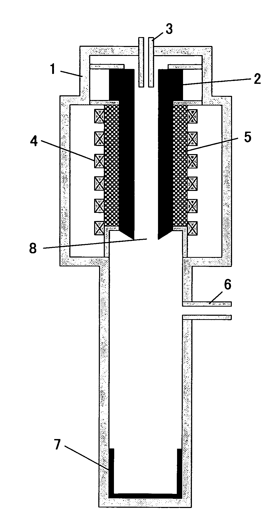 Cylindrical vessel made of carbon and process for making silicon