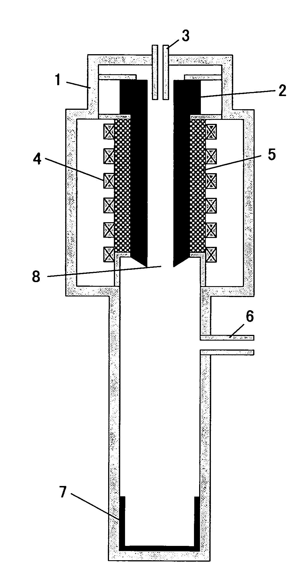 Cylindrical vessel made of carbon and process for making silicon