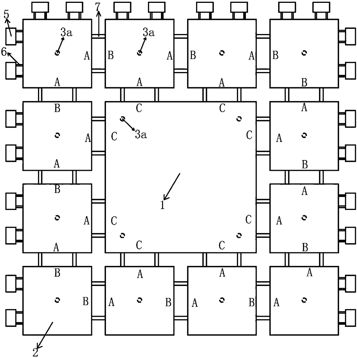 Ultra-large type floating type platform and wave energy device integrating system based on modularization