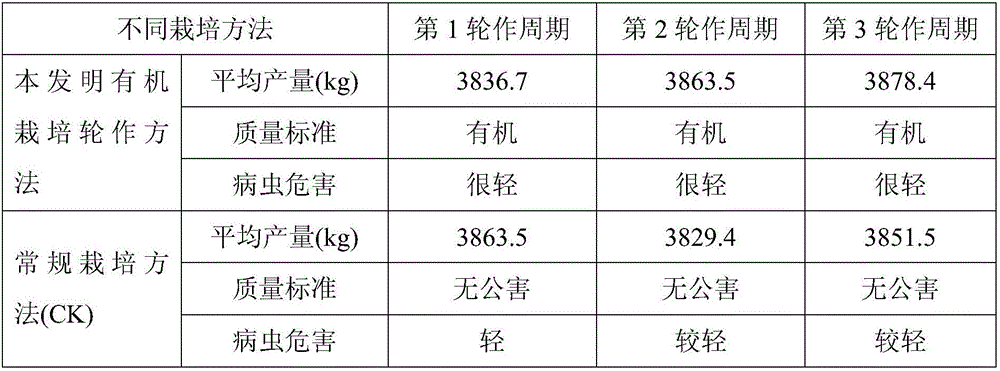 Organic cultivation method for crop rotation of eggplant, rice, broad bean and water chestnut