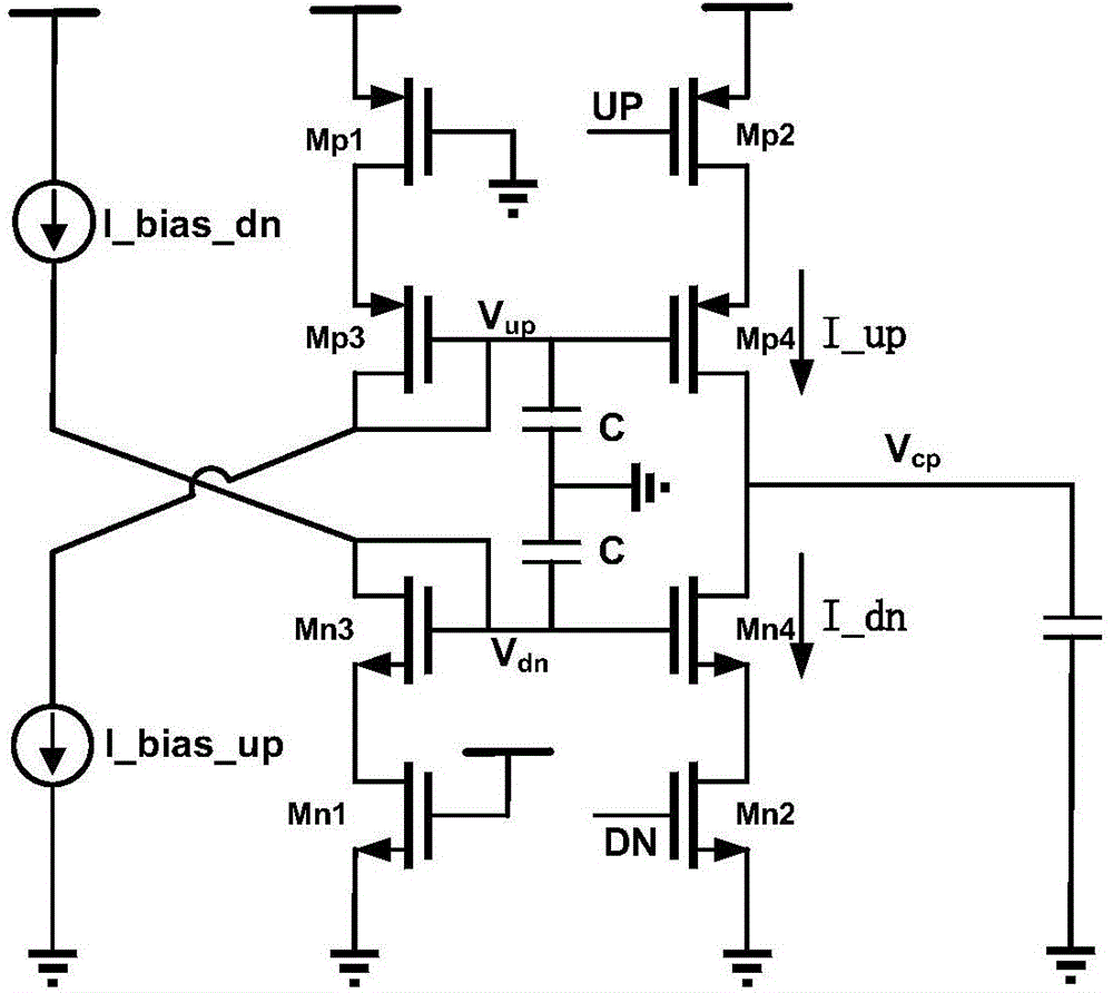 Charge pump of source-end switch, phase-locked loop circuit and method for inhibiting feed-through effect