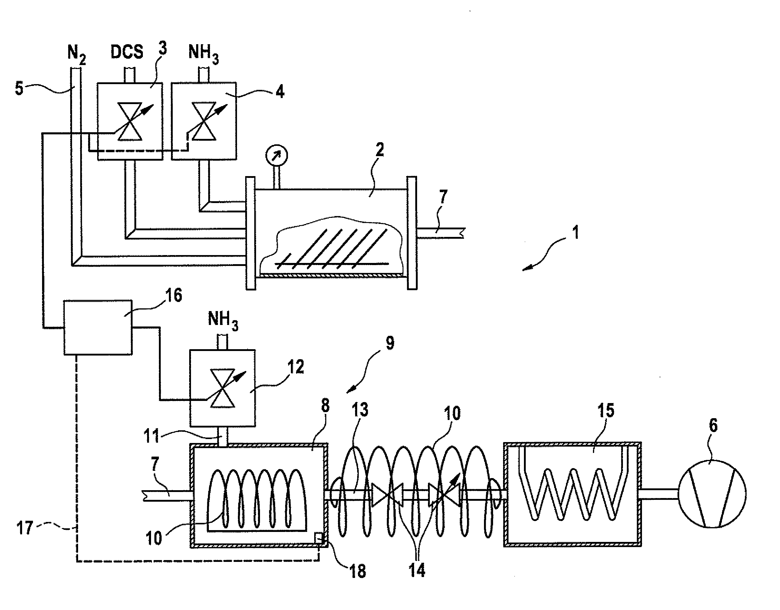 Exhaust gas treatment device for a CVD device, CVD device, and exhaust gas treatment method