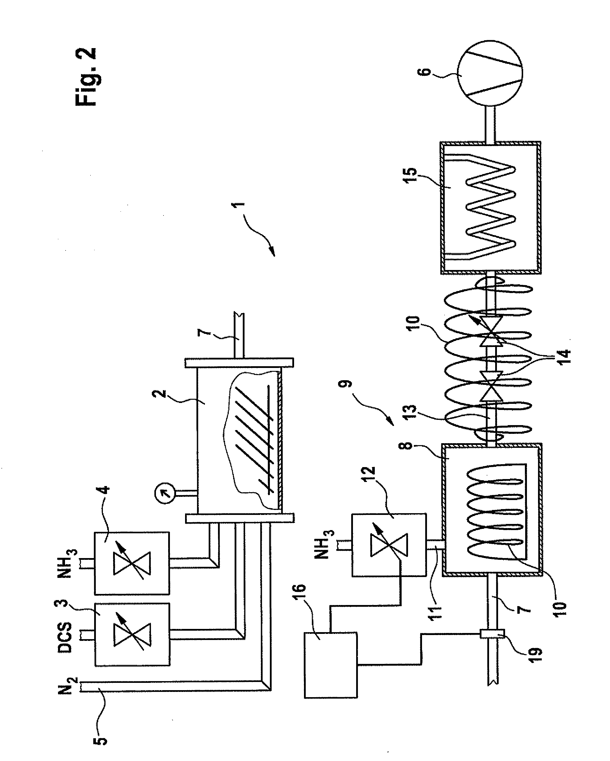 Exhaust gas treatment device for a CVD device, CVD device, and exhaust gas treatment method