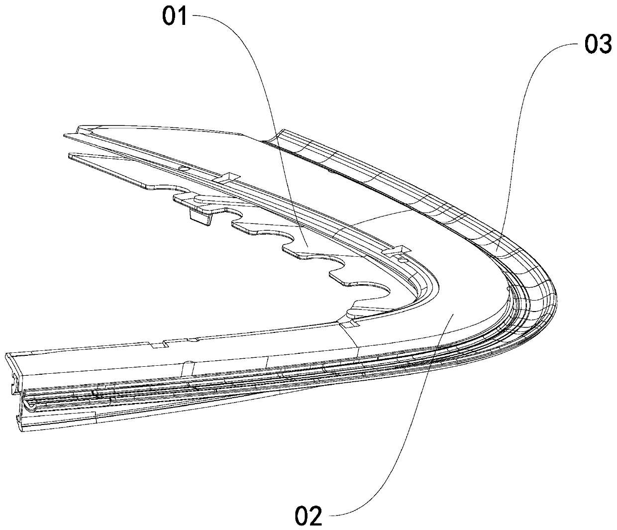 Forming method of automobile rear door triangular window covered edge