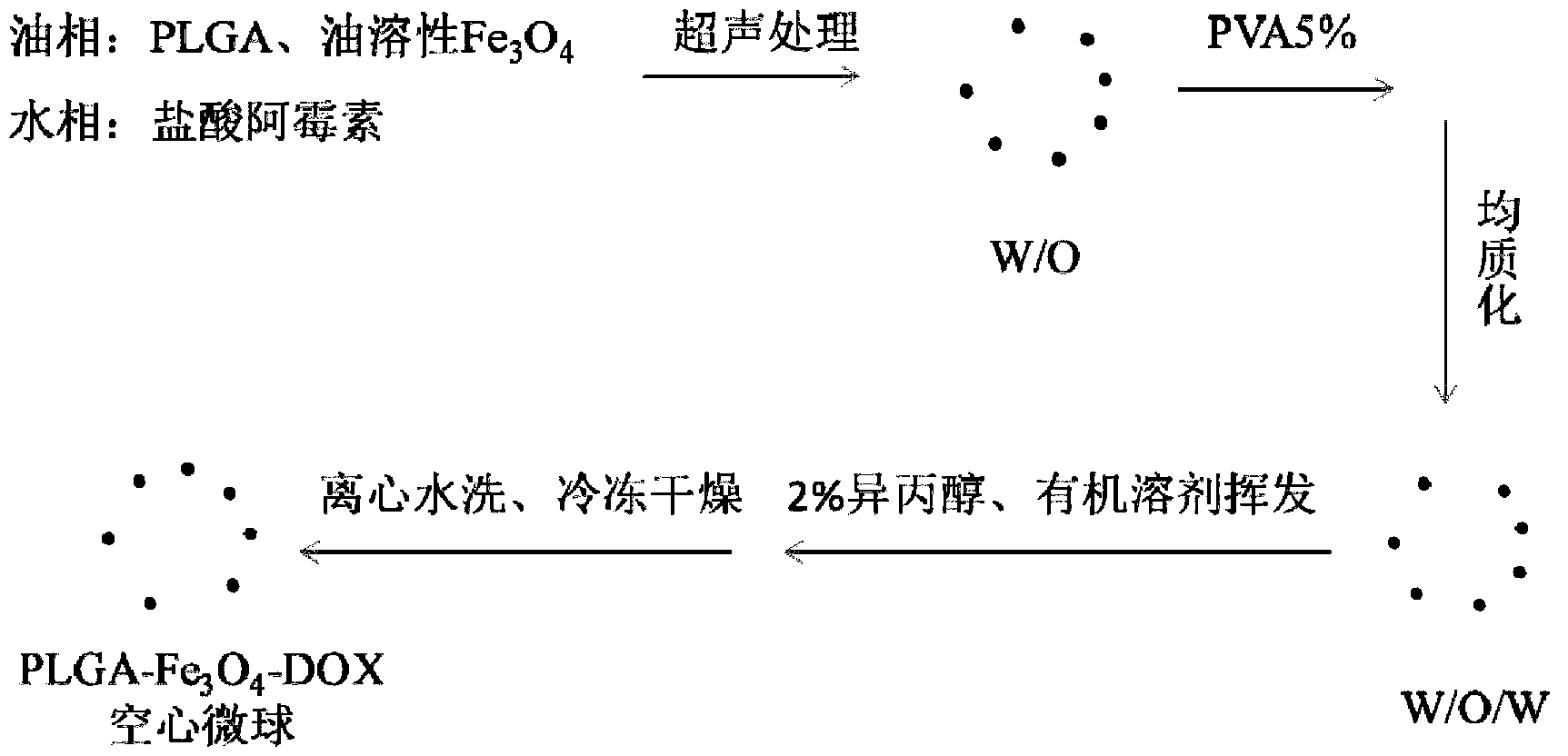 Preparation method of poly(lactic-co-glycolic acid based magnetic medicine-carrying hollow microspheres