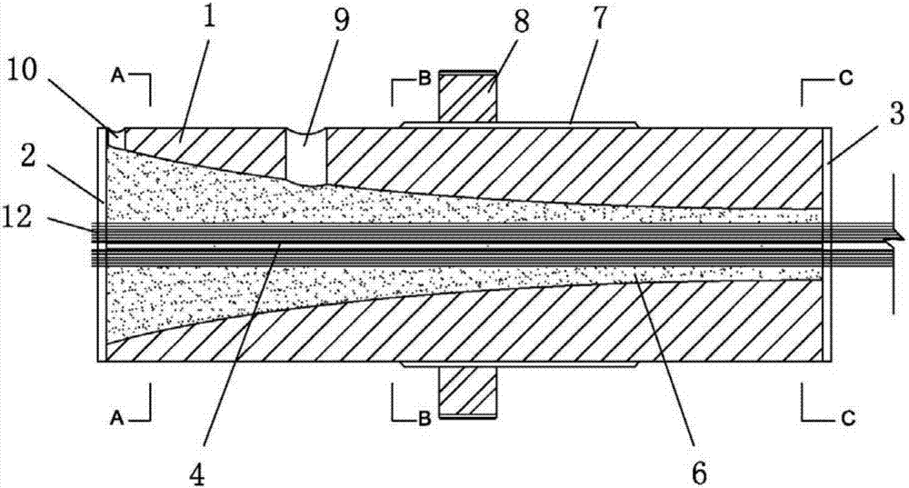 Internal-curved-surface-partitioned bond-type anchorage device for carbon fiber reinforced plastics (CFRP) cable strands