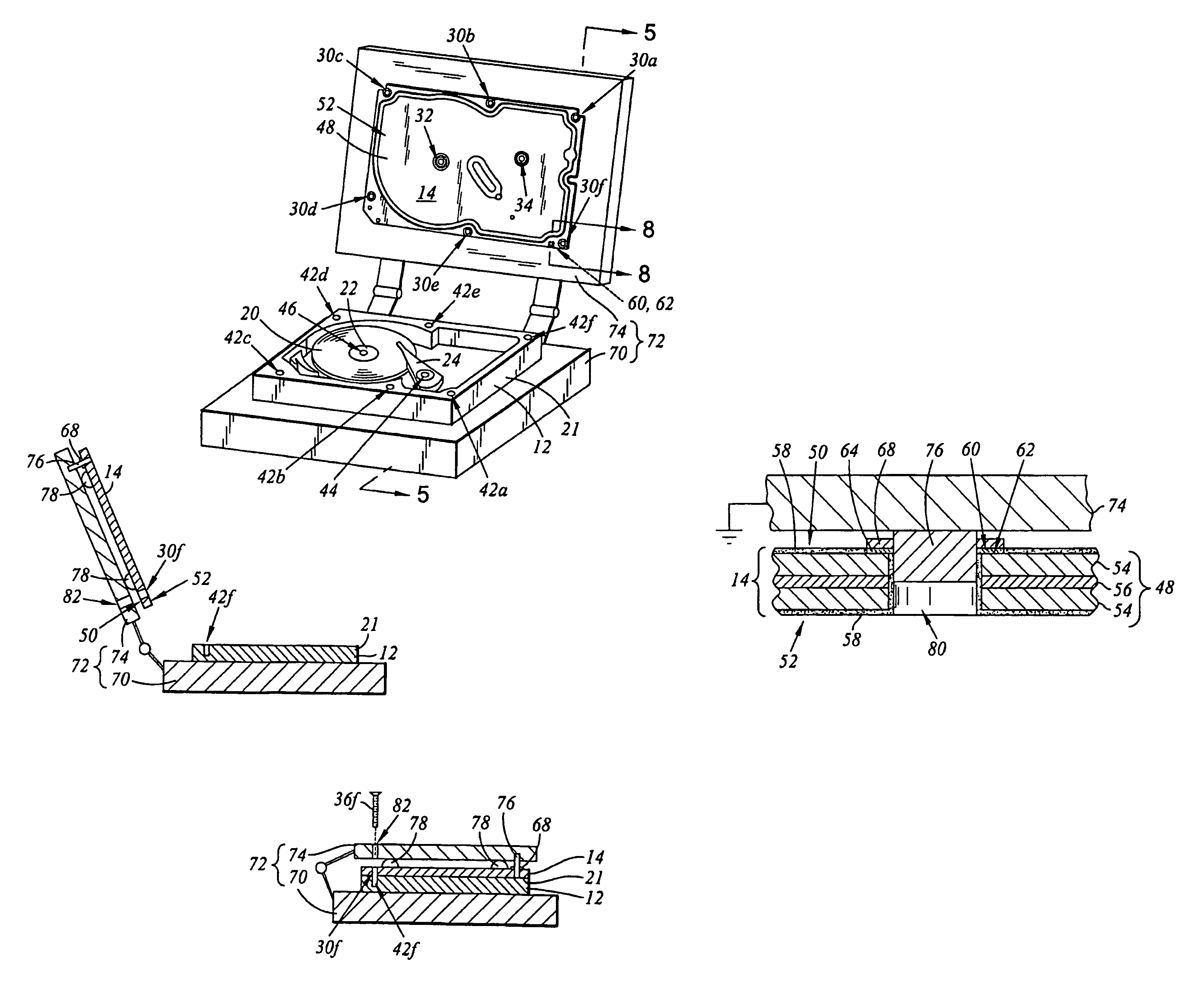 Method of assembling a disk drive by electrically grounding a disk drive cover