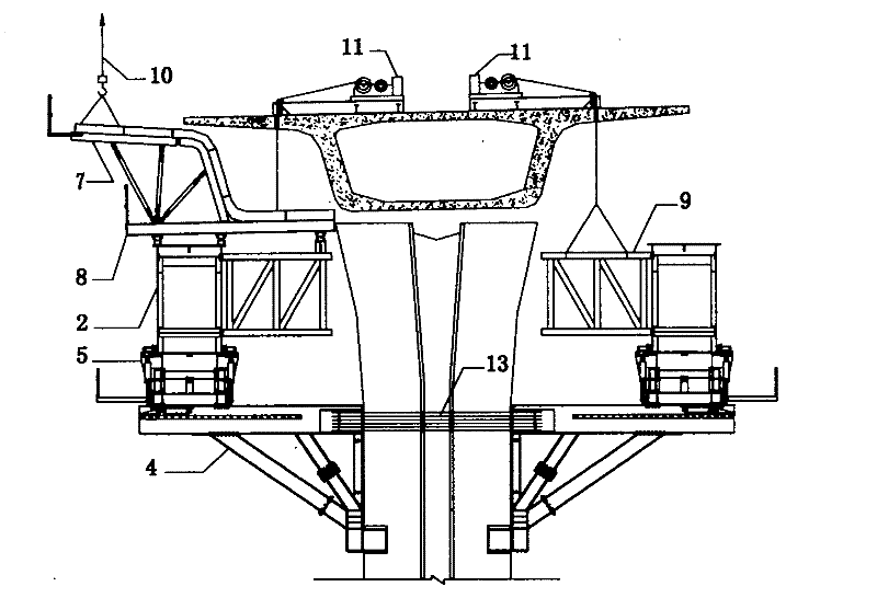 Construction process for overhead back-up movement and dismantlement of movable shuttering form