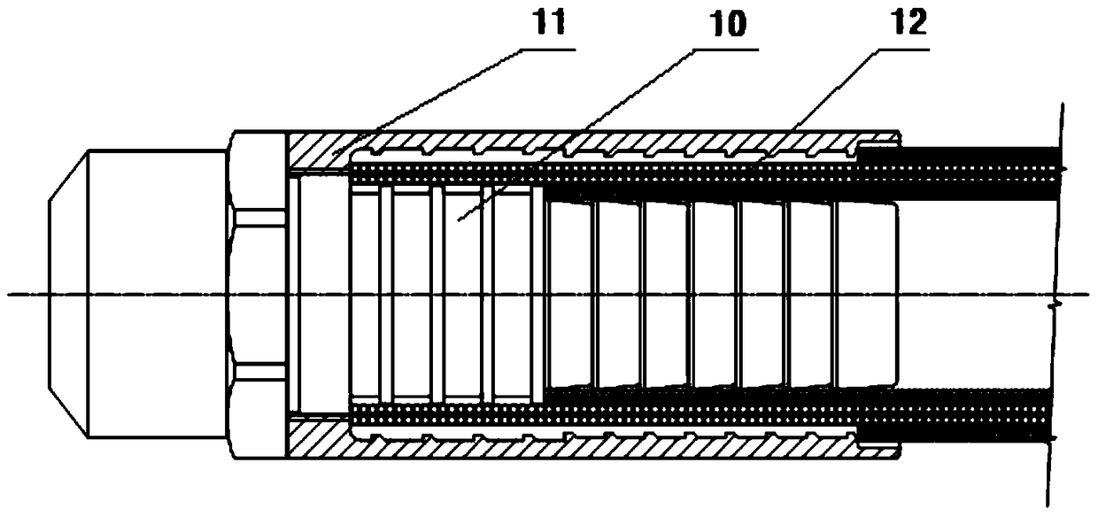 A pile flushing hose assembly for conveying high-pressure seawater used in a pile flushing system of a jack-up drilling platform and a preparation method thereof