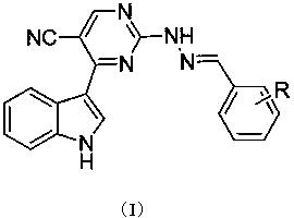 Indolylpyrimidine ring-containing hydrazone compound, and preparation method and application thereof