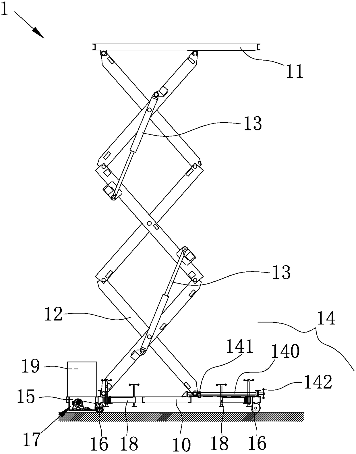 Shear fork hydraulic lift