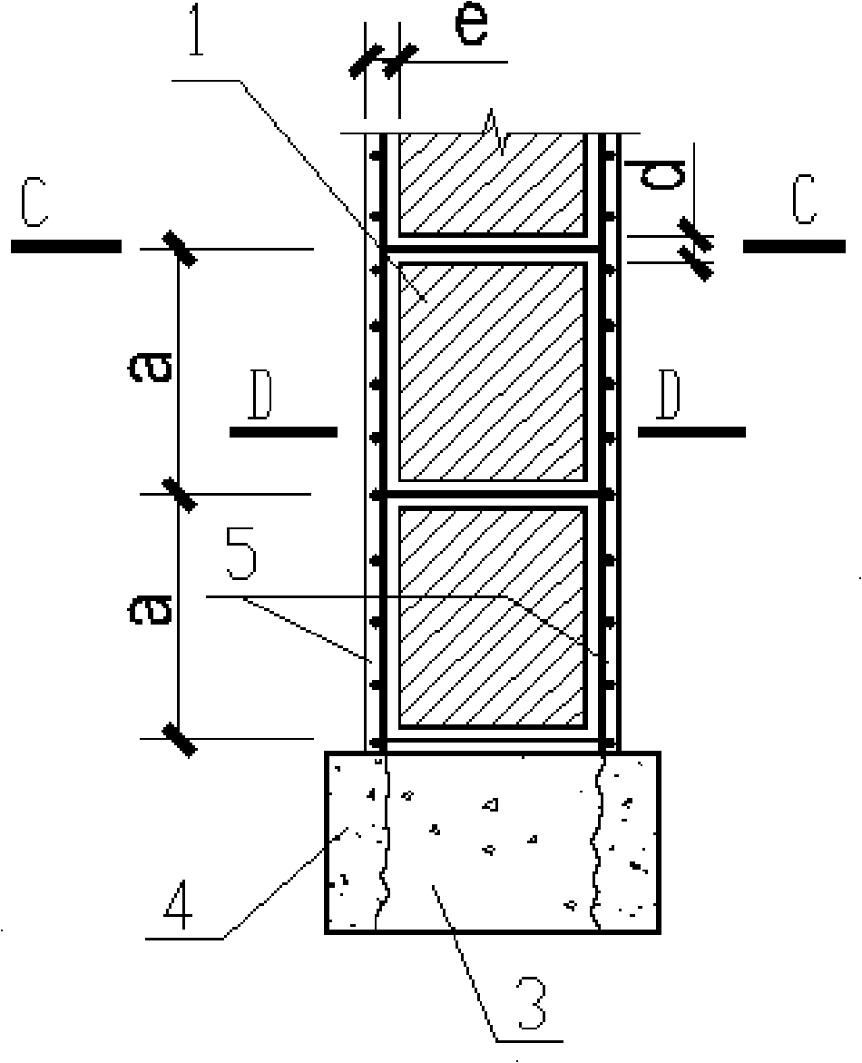 Brick wall reinforced concrete wall stud structure