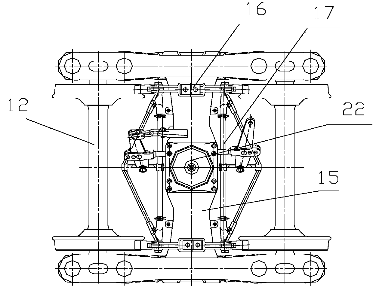 Hydraulic self-adjusting bogie for railway vehicles