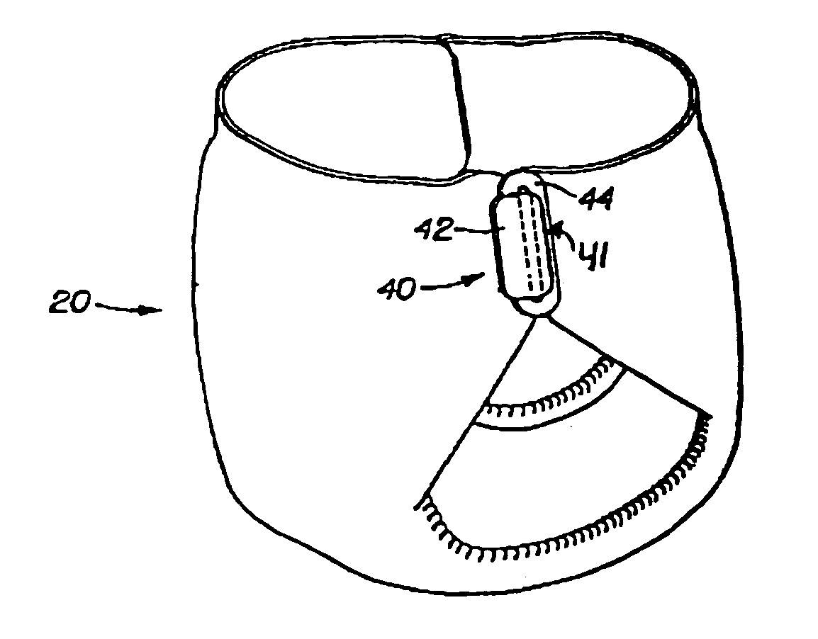 Absorbent article fastening device having stiffness changing characteristics