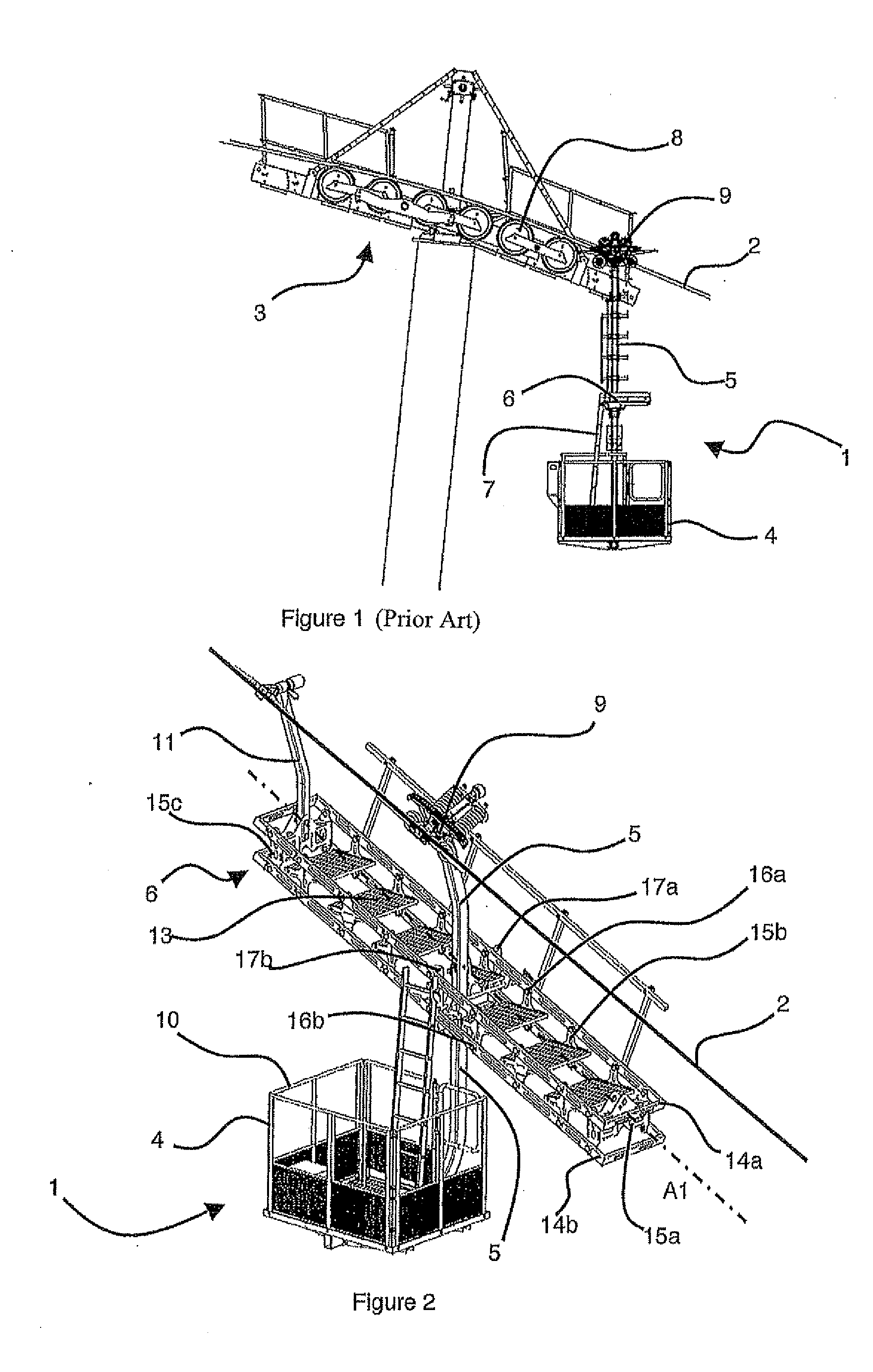 Transport installation with an aerial cable provided with a maintenance vehicle