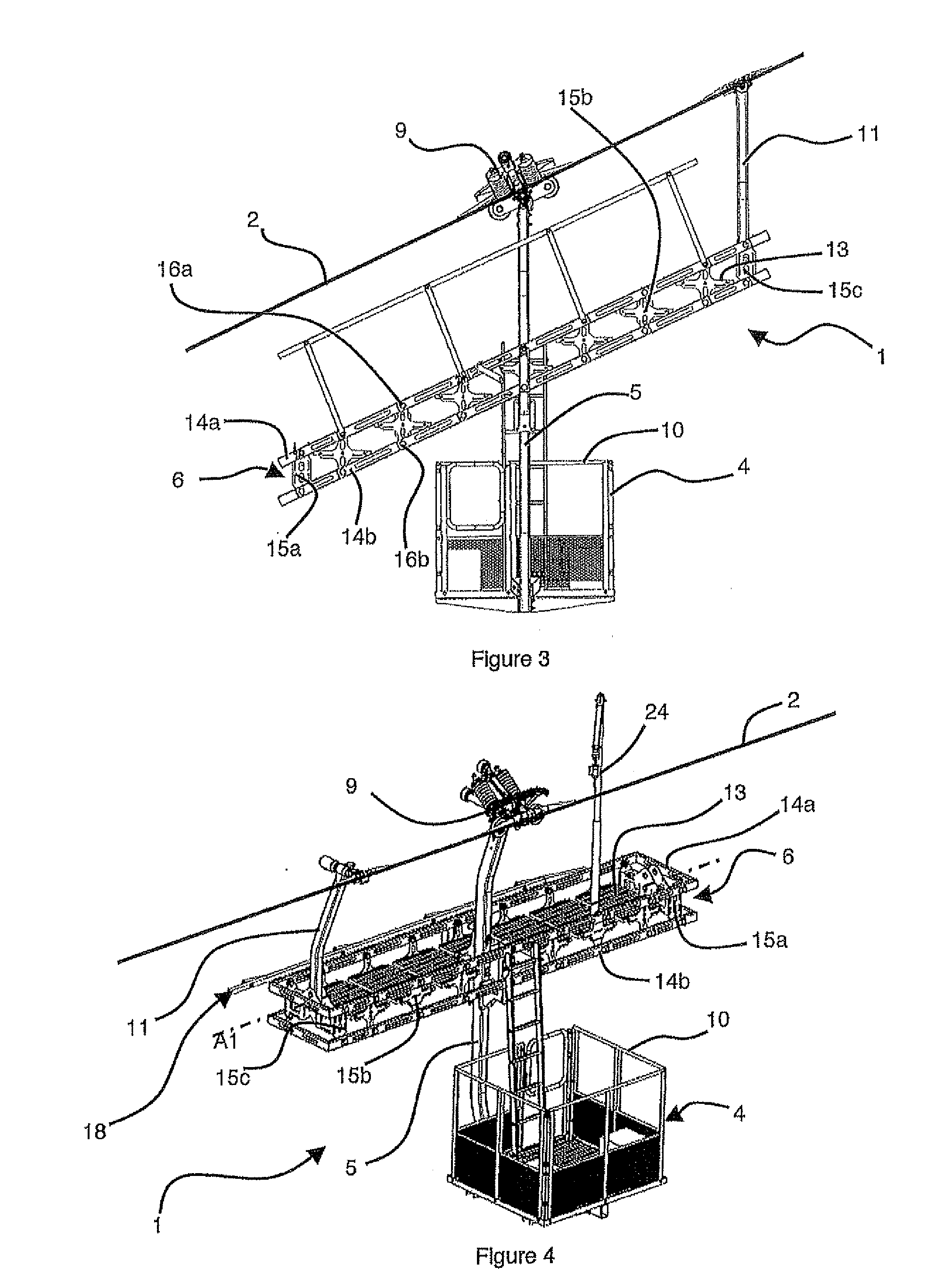 Transport installation with an aerial cable provided with a maintenance vehicle