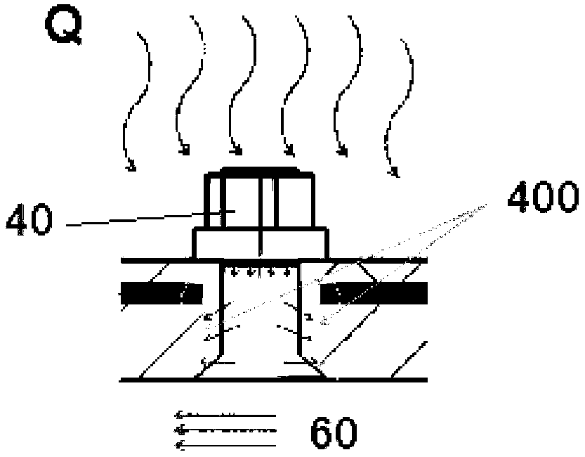 Joint attaching structural element to composite part and aircraft including the joint