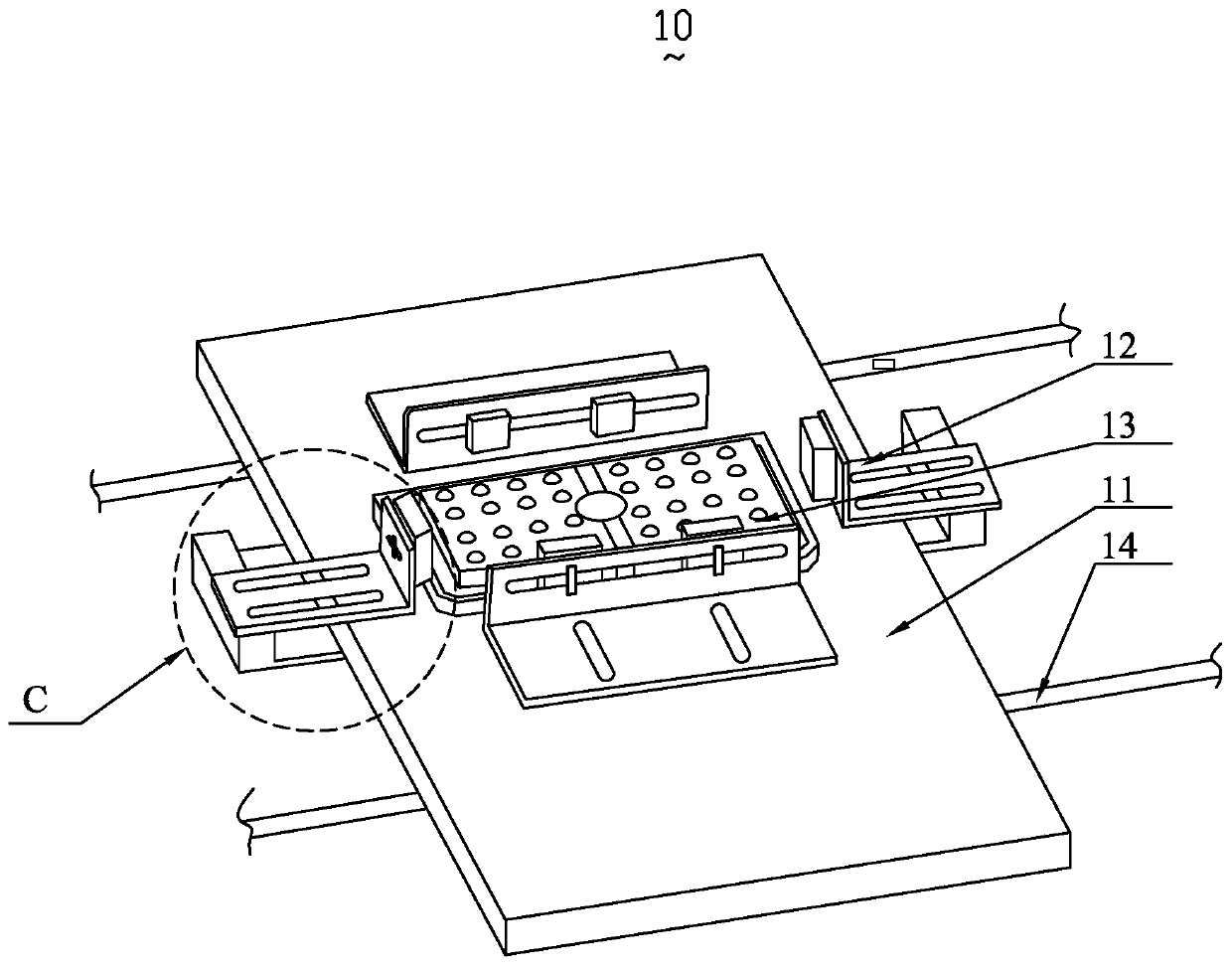 Pole piece positioning mechanism, lithium ion battery stacking device and lithium ion battery stacking method