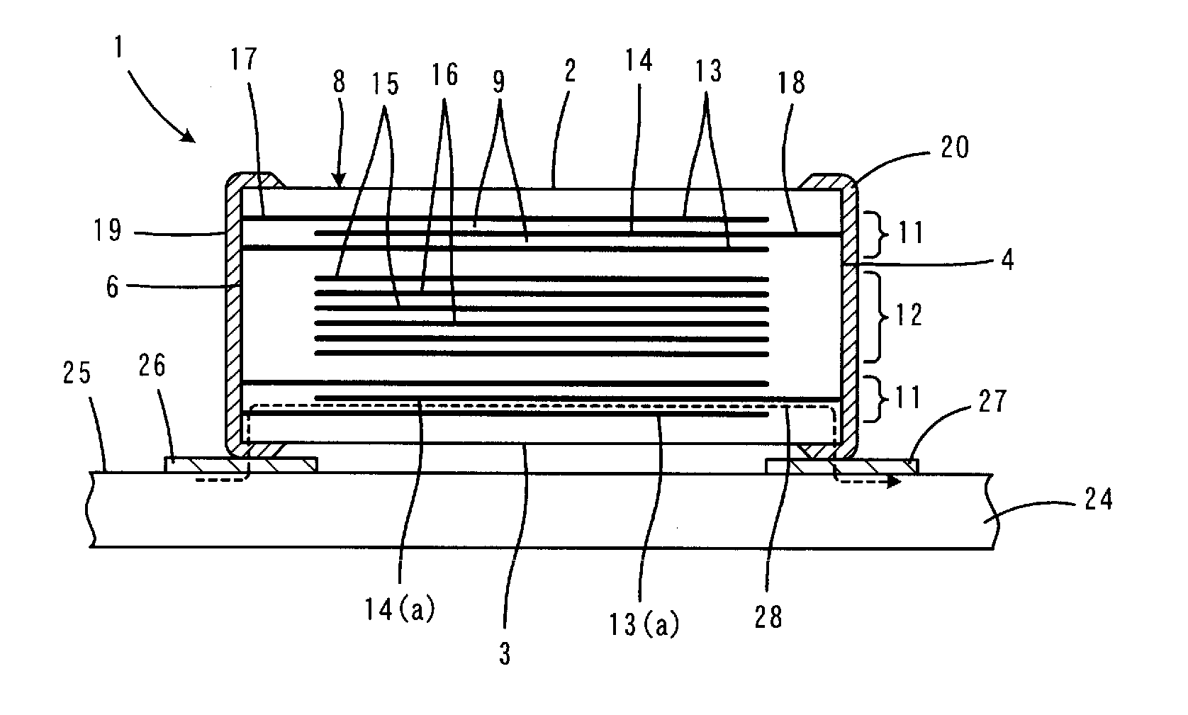 Monolithic capacitor and mounting structure thereof