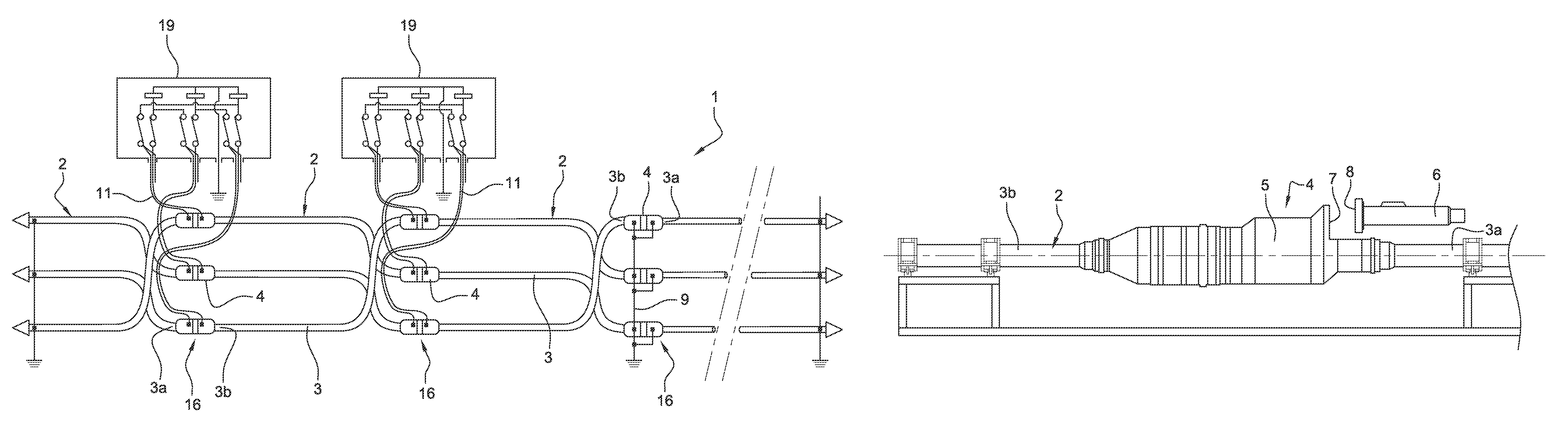 Electrical line furnished with screen-break junctions