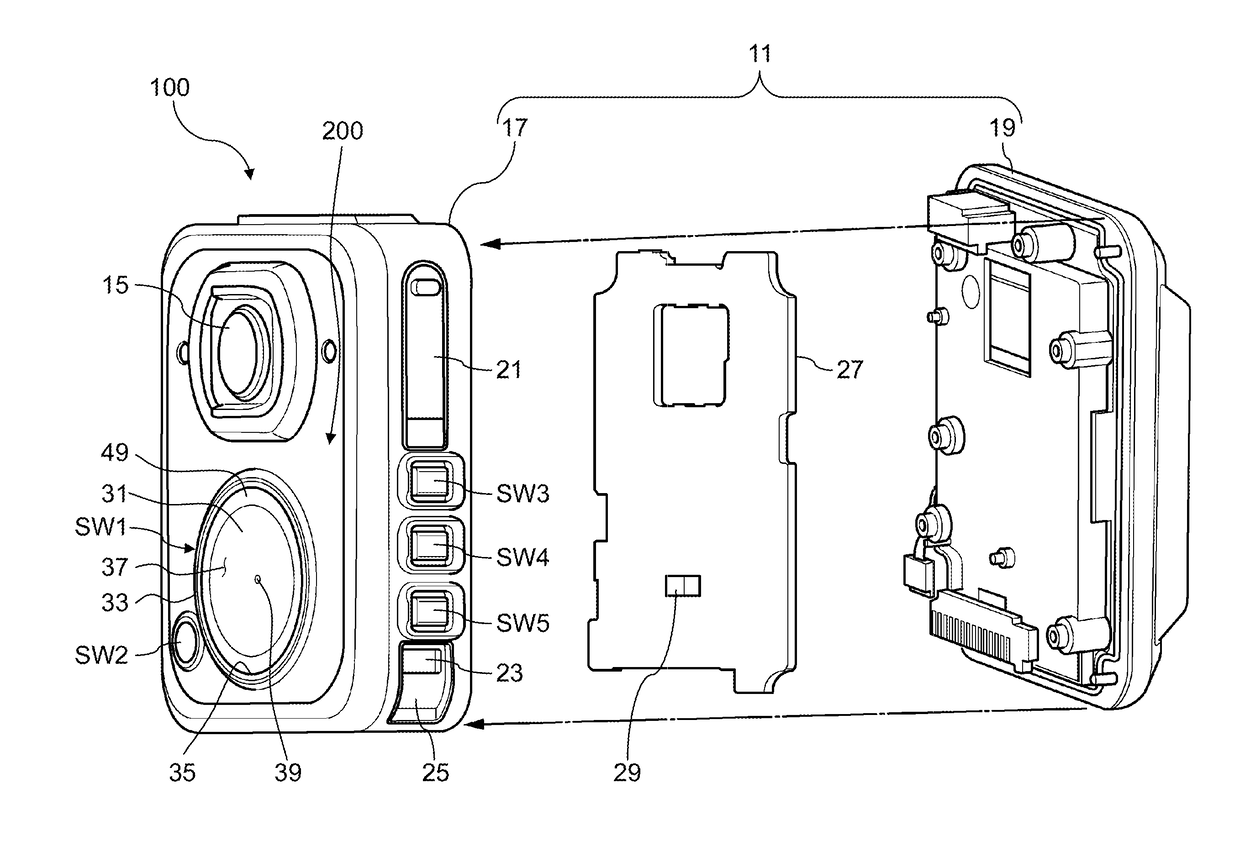 Pressing switch mechanism and wearable camera