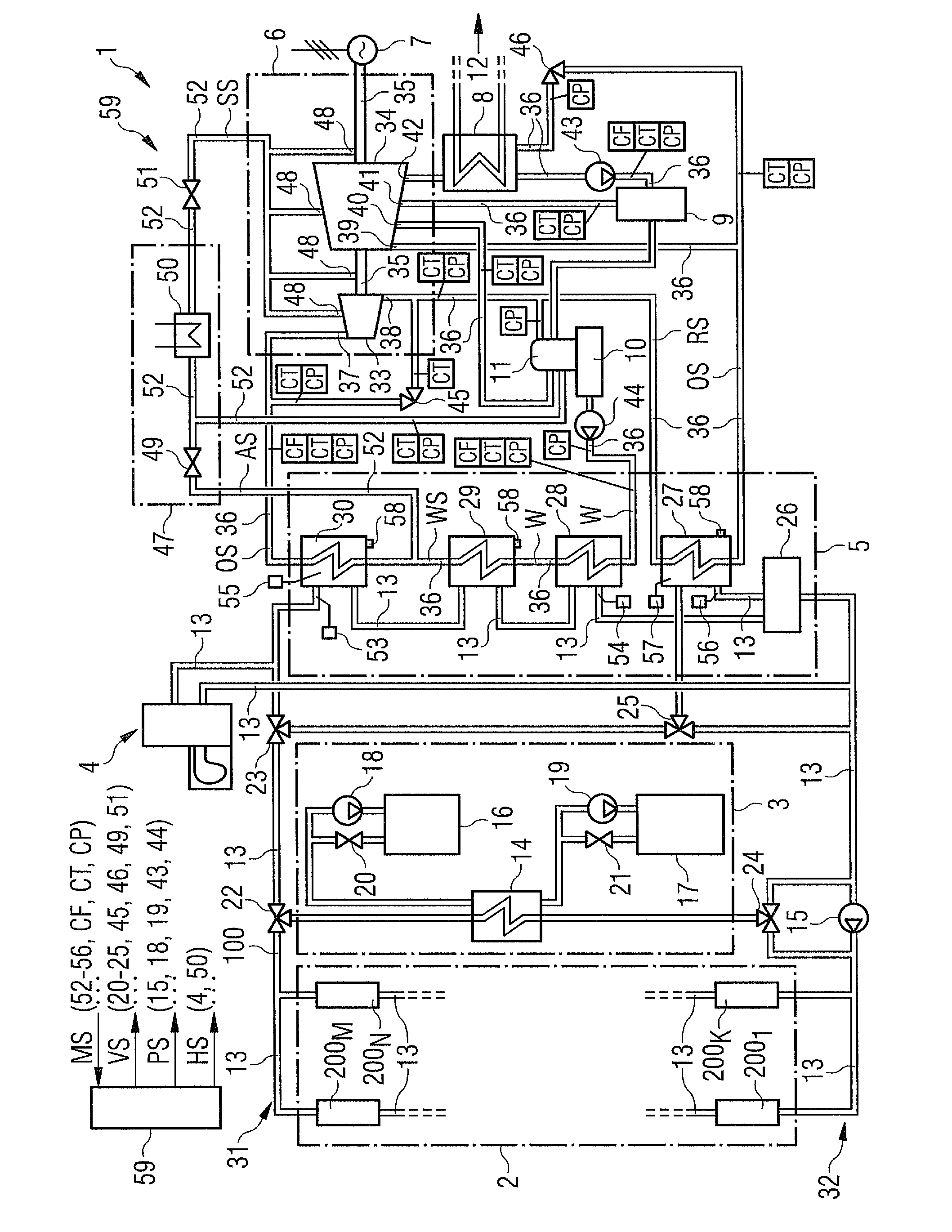 Run-up method for a solar steam power plant